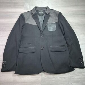 Barabas Blazer Mens Small Black Gray Contrast Faux Leather Trim Jacket Western
